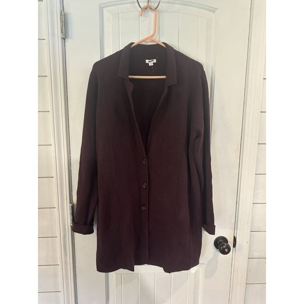 J. Jill Woman's Large Thick Purple knit Blend Long Coatigan Sweater w/ Pockets